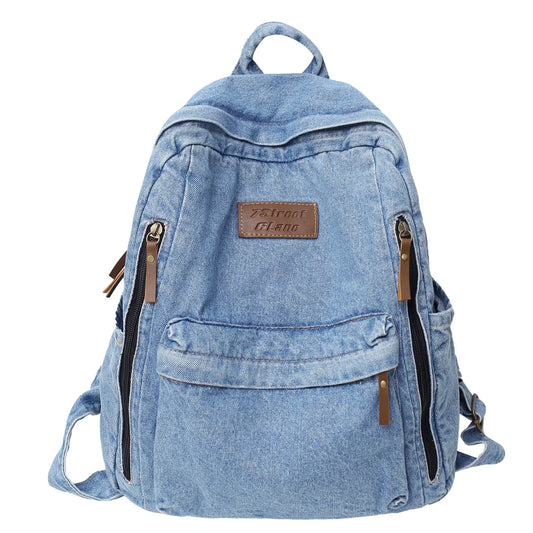 KOOPER™ Denim School Backpack – Trendy Multi-Pocket Large-Capacity Jeans Bag